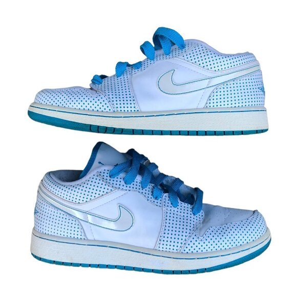 RARE 2008 Nike Air Jordan 1 Phat Low White Laser Blue Polka Size 6 - Picture 1 of 16